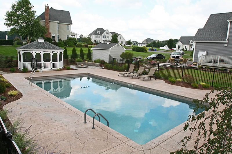 Swimming pool and stamped concrete project example 223